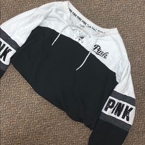 VS PINK- black and white sequins shirt